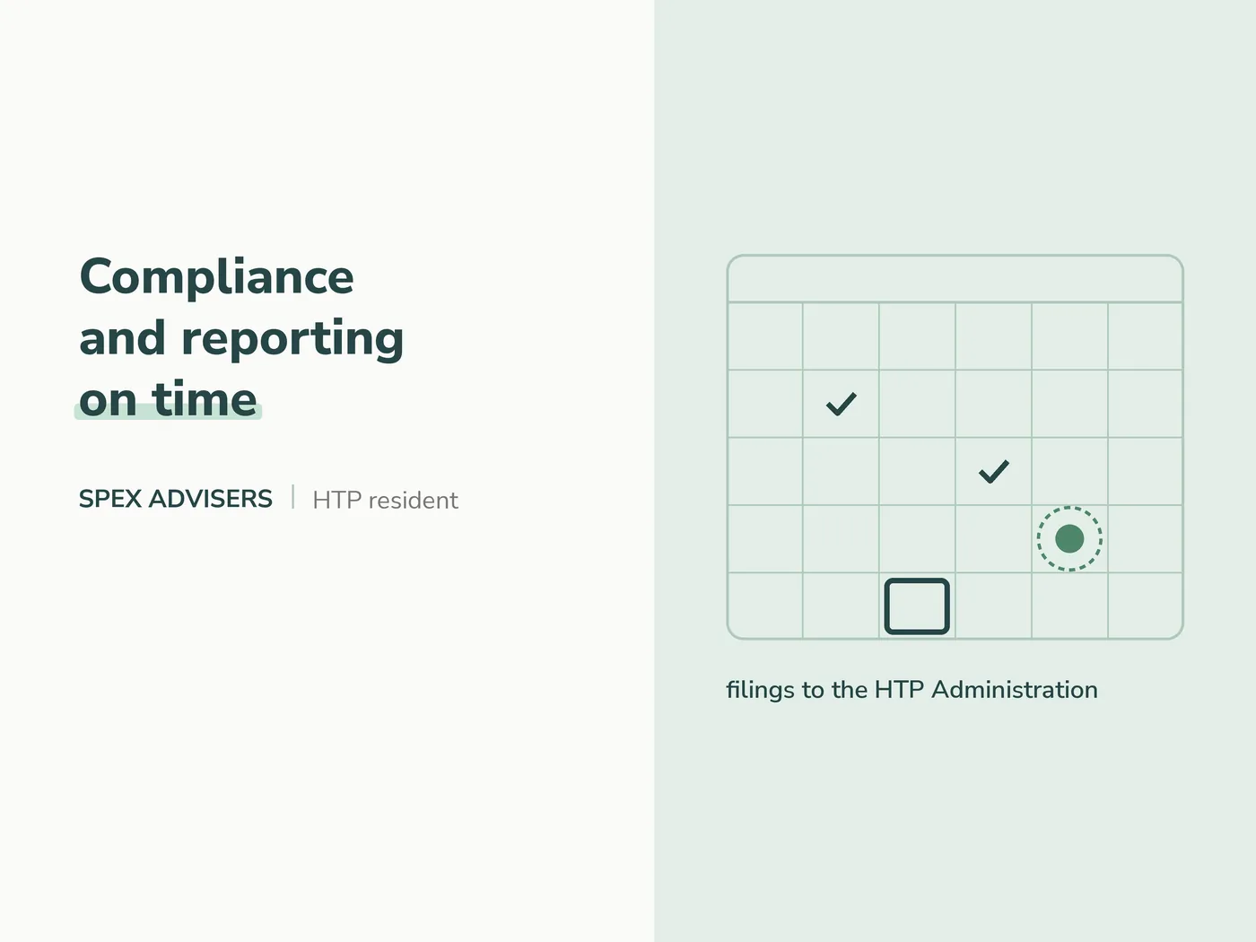 Compliance and reporting on time — High Tech Park admission (Spex Advisers)
